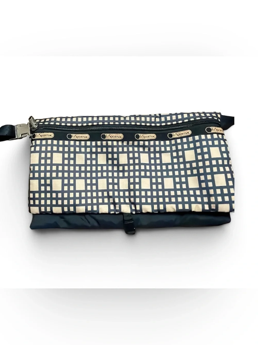 LeSportsac Black Cream Geometric Foldover Crossbody Purse